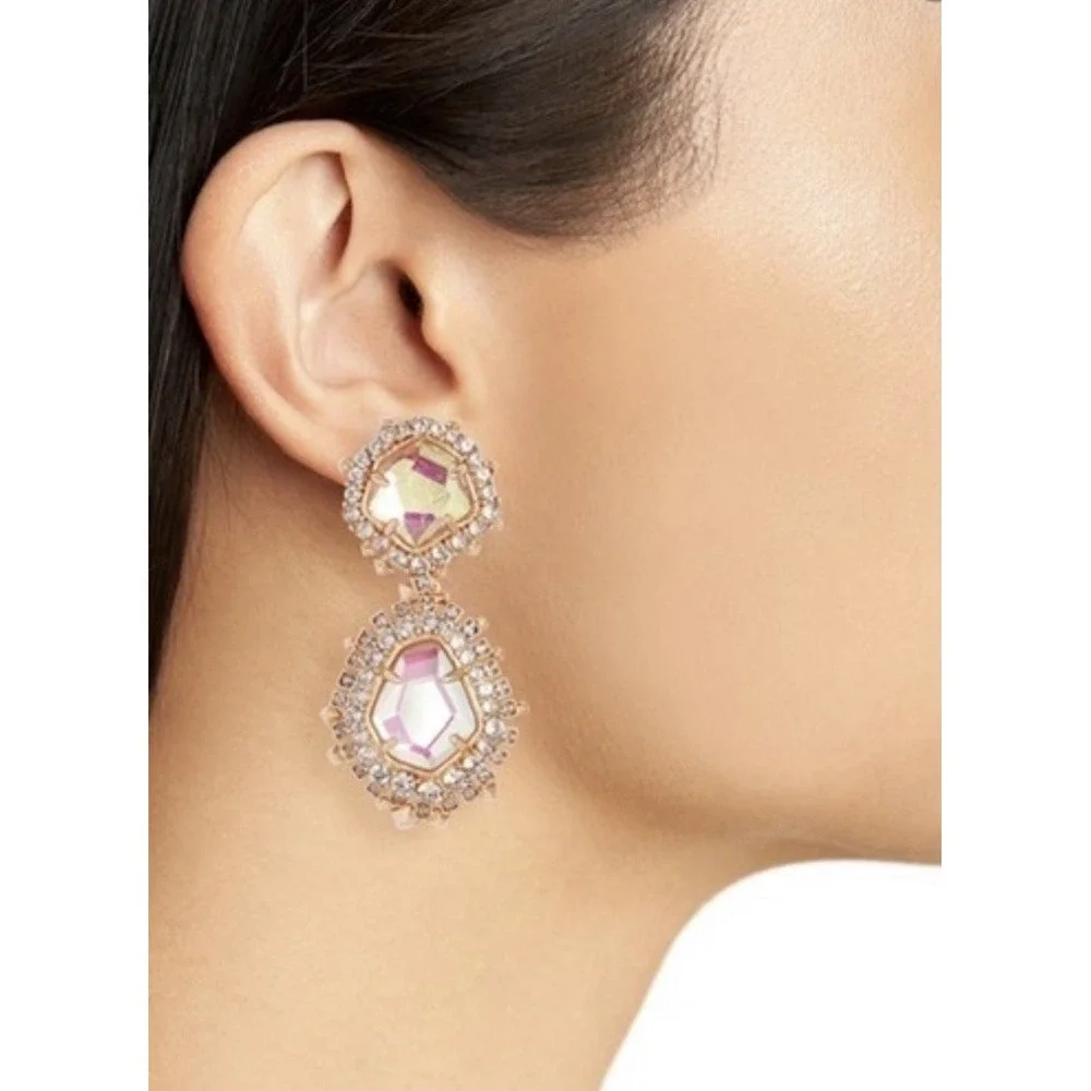 Kendra Scott Althea Earrings In‎ Rose Gold Dichroic Glass Dangle Statement Rare